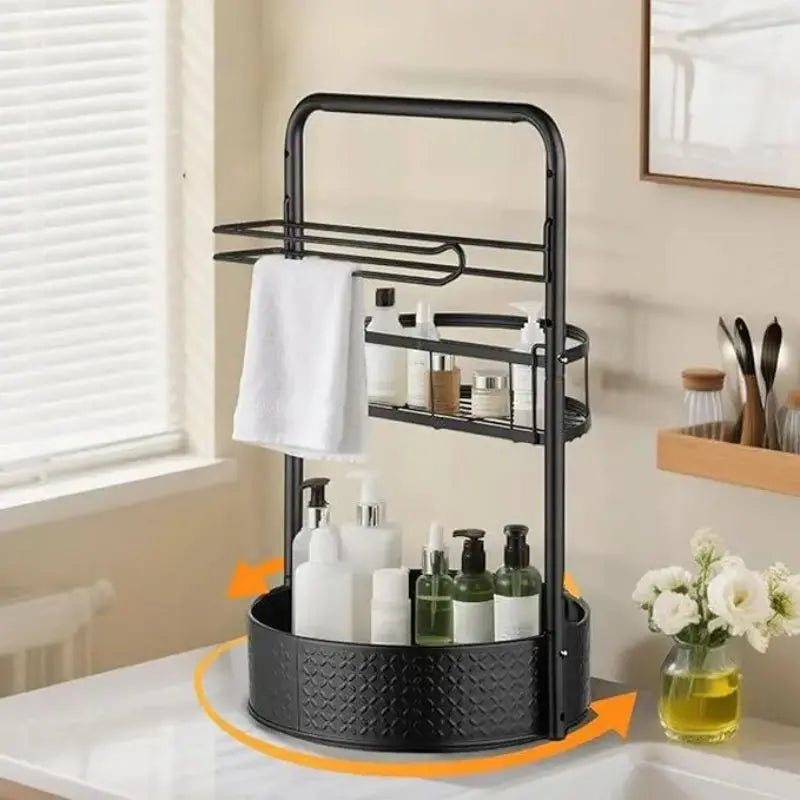 Revolve & Organize: 2-Tier 360° Spice Rack with Heavy-Duty Metal Frame & Convenient Paper Towel Holder - Perfect for Kitchen Countertops & Pantries!