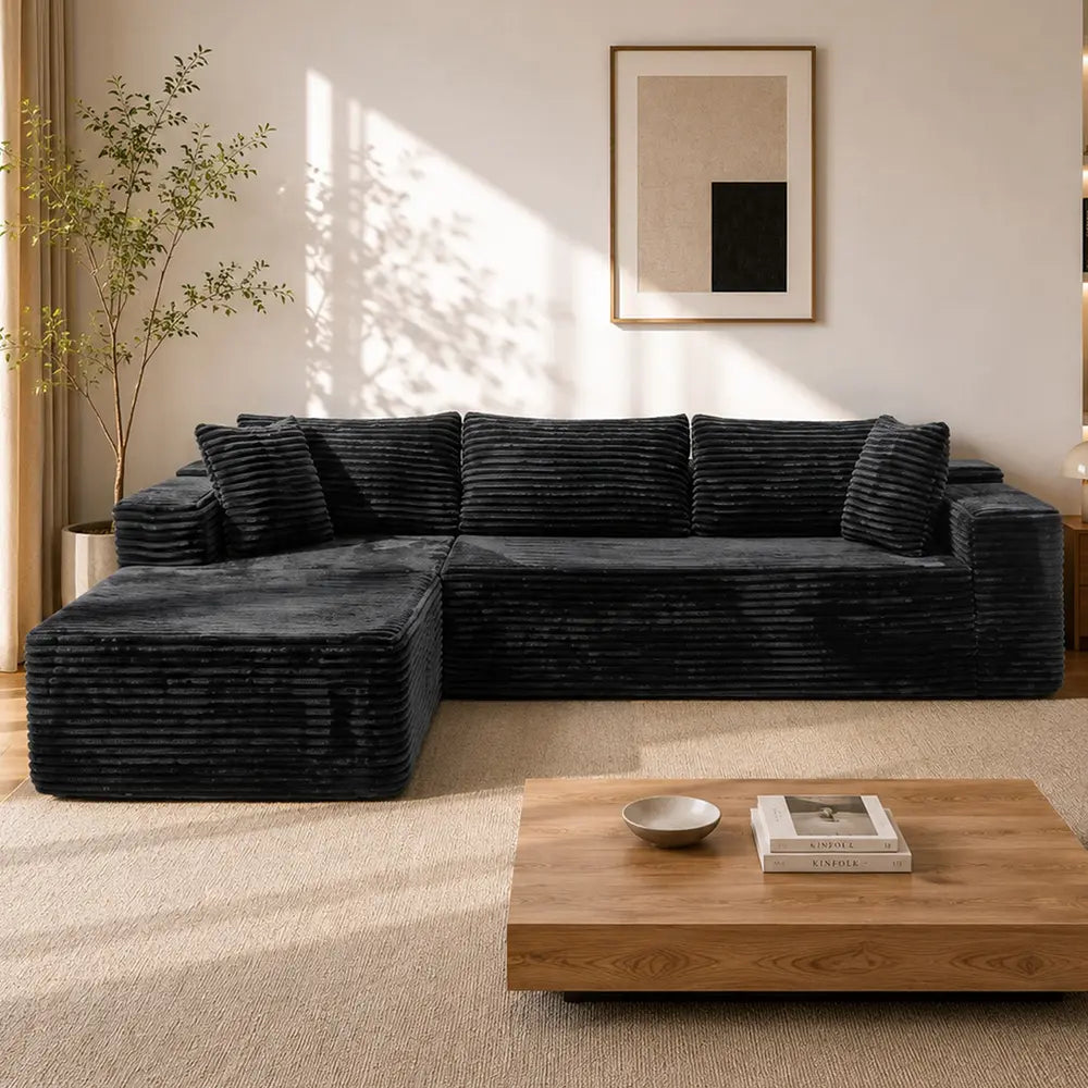 Luxurious 104" Modular U-Shaped Cloud Couch with Chaise Lounge & Ottoman - Ultimate Deep Seat Comfort in Soft Corduroy, No Assembly Required