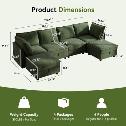 Transform Your Space with the Guromagicsofa 97" U-Shaped Modern Sectional - Stylish Beige Couch with Storage & Movable Ottomans for Living Room & Office