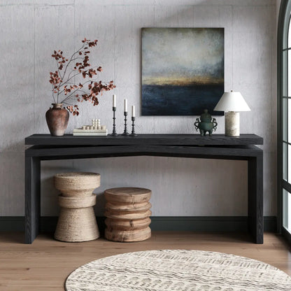 Rustic 65" Solid Wood Veneer Farmhouse Console Table - Sturdy Split Sled Base for Entryway & Living Room