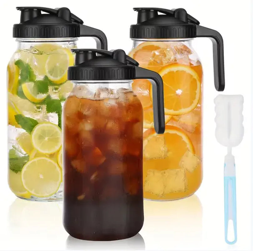 64-Ounce Leak-Proof Glass Mason Jar with Lid - Perfect for Milk, Beverages & Everyday Storage - Easy to Clean!