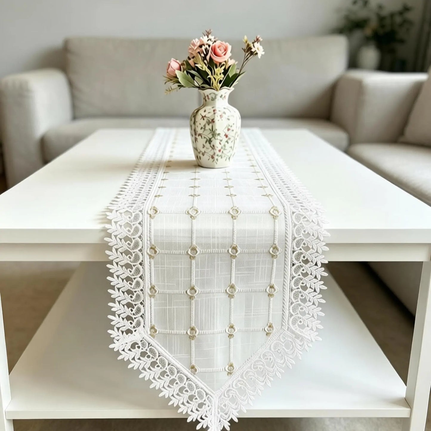 Elegant Non-Slip Embroidered Lace Table Runner - Durable & Ideal for Every Occasion!