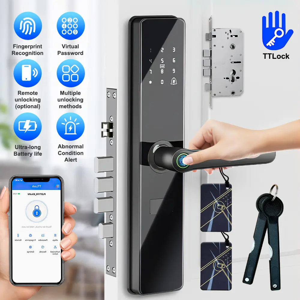 Upgraded Summervibes Keyless Biometric Fingerprint & Bluetooth Door Lock - Fits 60mm Thickness