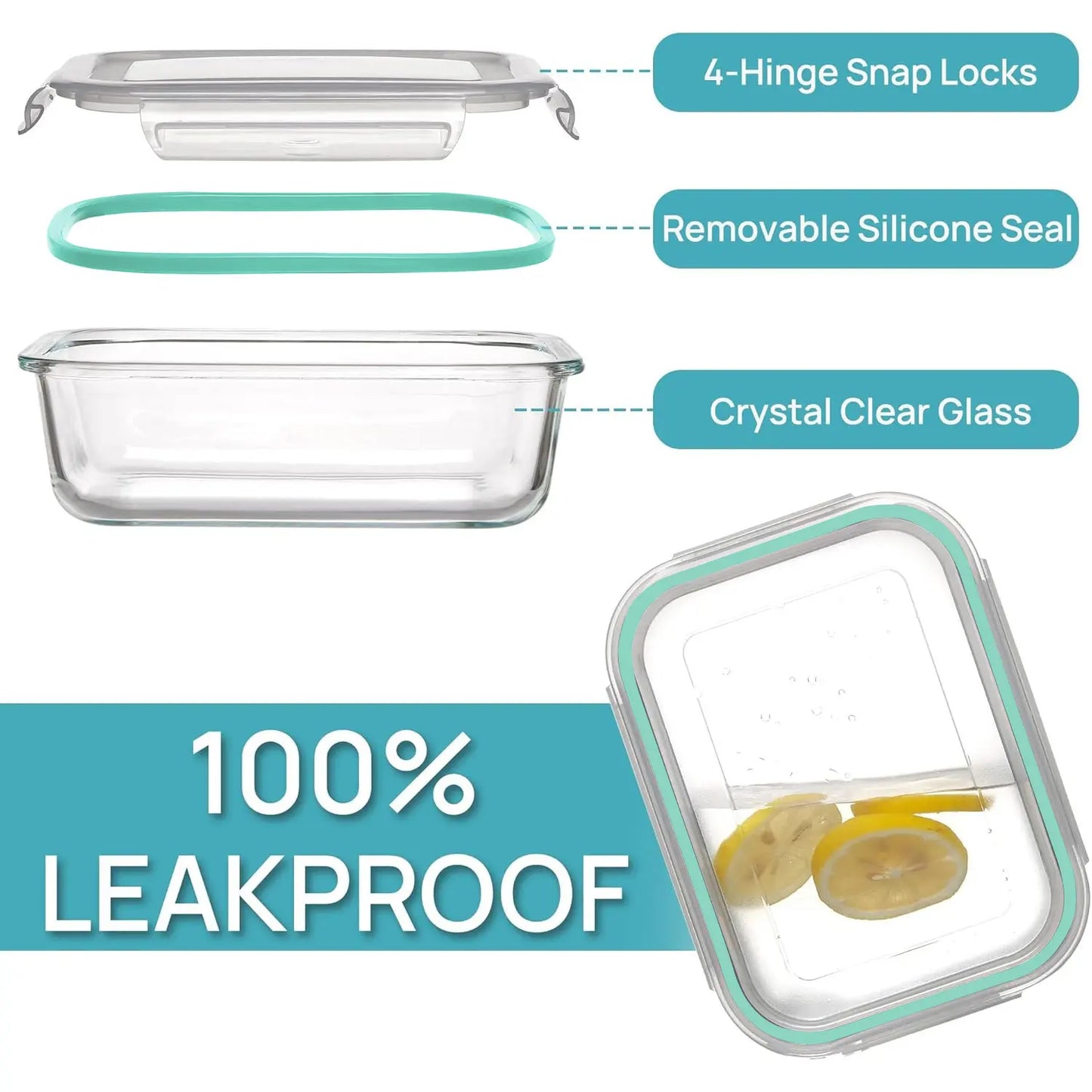 8-Piece BPA-Free Borosilicate Glass Food Storage Set - Airtight, Leak-Proof Silicone Lids for Easy Organization and Microwave Safety