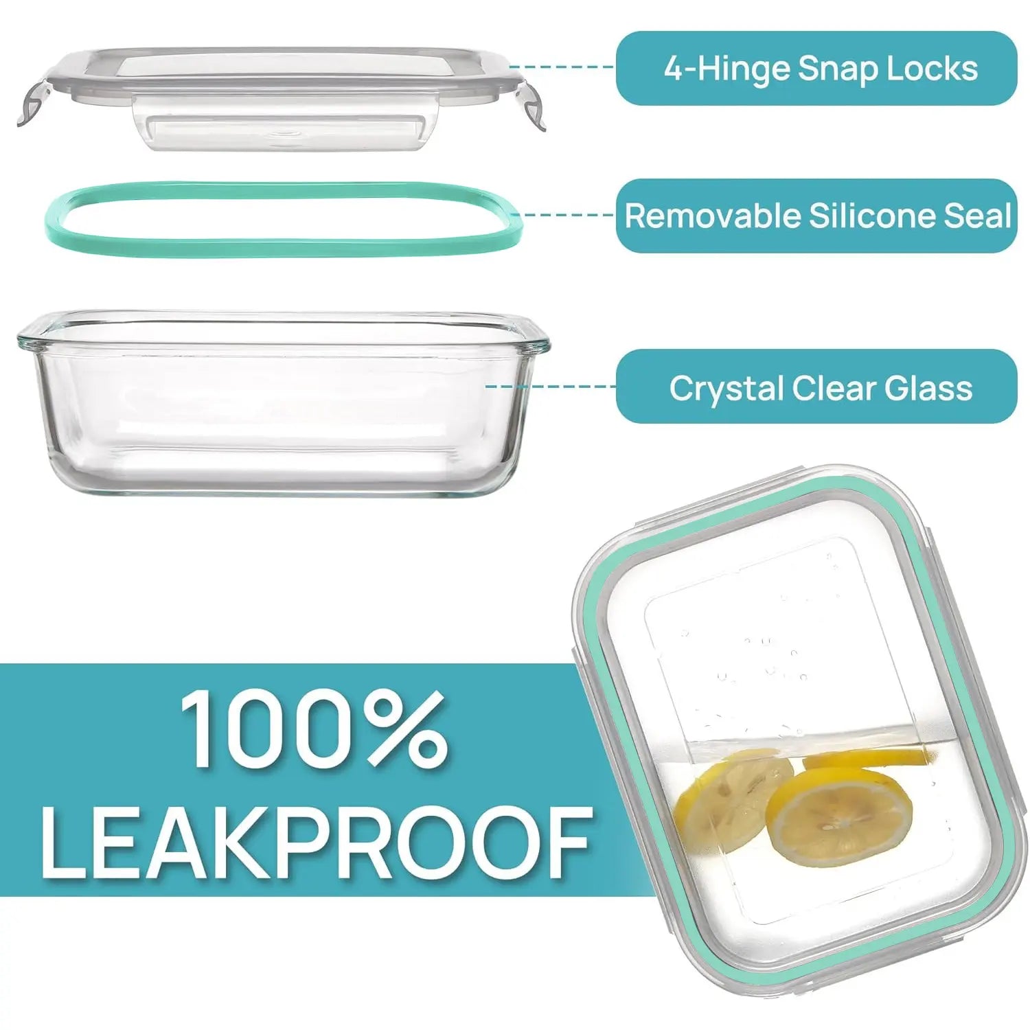 8-Piece BPA-Free Borosilicate Glass Food Storage Set - Airtight, Leak-Proof Silicone Lids for Easy Organization and Microwave Safety