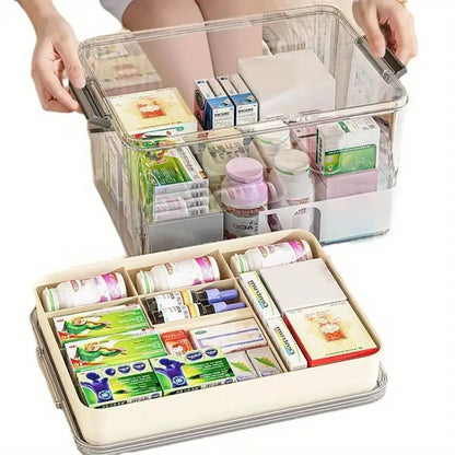 Spacious Clear Medicine Storage Box with Handle - Durable Plastic Organizer for Home Essentials (Available in 1 or 2 Count)
