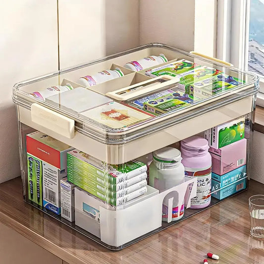 Spacious Clear Medicine Storage Box with Handle - Durable Plastic Organizer for Home Essentials (Available in 1 or 2 Count)