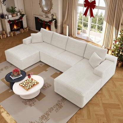 Luxurious 104" Modular U-Shaped Cloud Couch with Chaise Lounge & Ottoman - Ultimate Deep Seat Comfort in Soft Corduroy, No Assembly Required