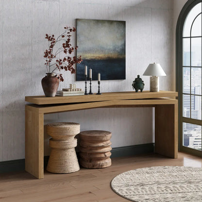 Rustic 65" Solid Wood Veneer Farmhouse Console Table - Sturdy Split Sled Base for Entryway & Living Room