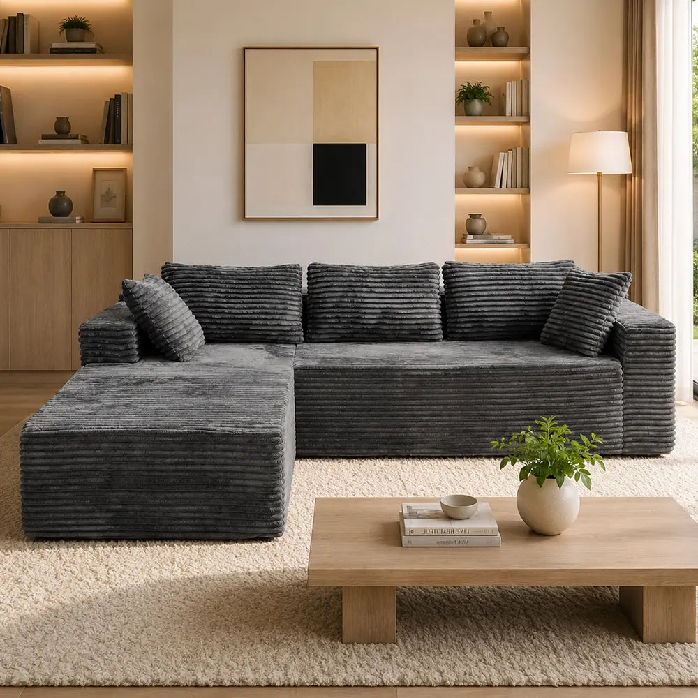 Luxurious 104" Modular U-Shaped Cloud Couch with Chaise Lounge & Ottoman - Ultimate Deep Seat Comfort in Soft Corduroy, No Assembly Required