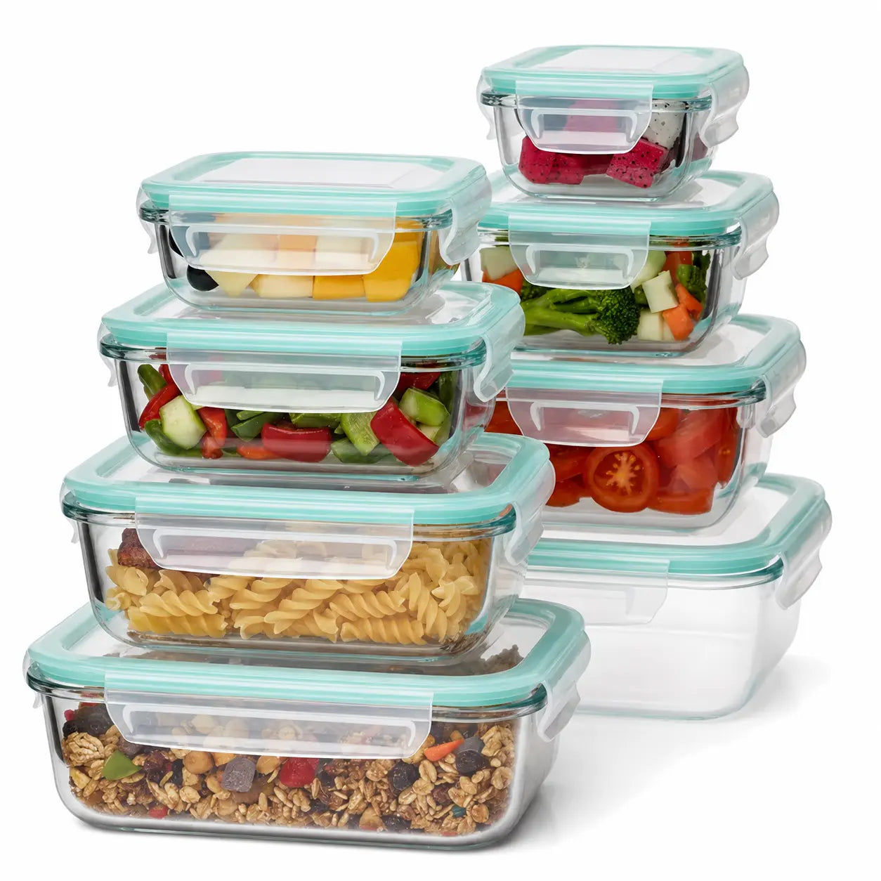 8-Piece BPA-Free Borosilicate Glass Food Storage Set - Airtight, Leak-Proof Silicone Lids for Easy Organization and Microwave Safety
