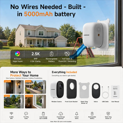 CINMOORE 2.5K Wireless Weatherproof Security Camera - AI Motion Detection, Color Night Vision & Rechargeable Battery for Ultimate Home Surveillance