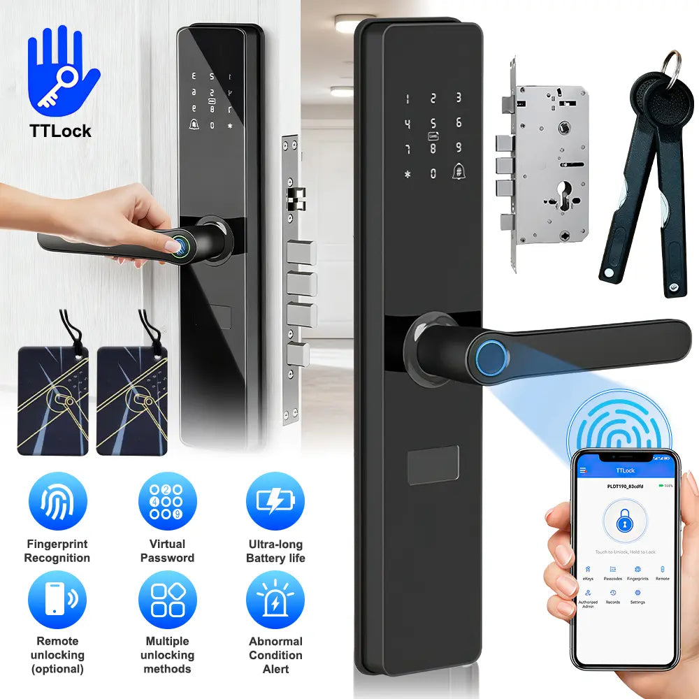 Upgraded Summervibes Keyless Biometric Fingerprint & Bluetooth Door Lock - Fits 60mm Thickness