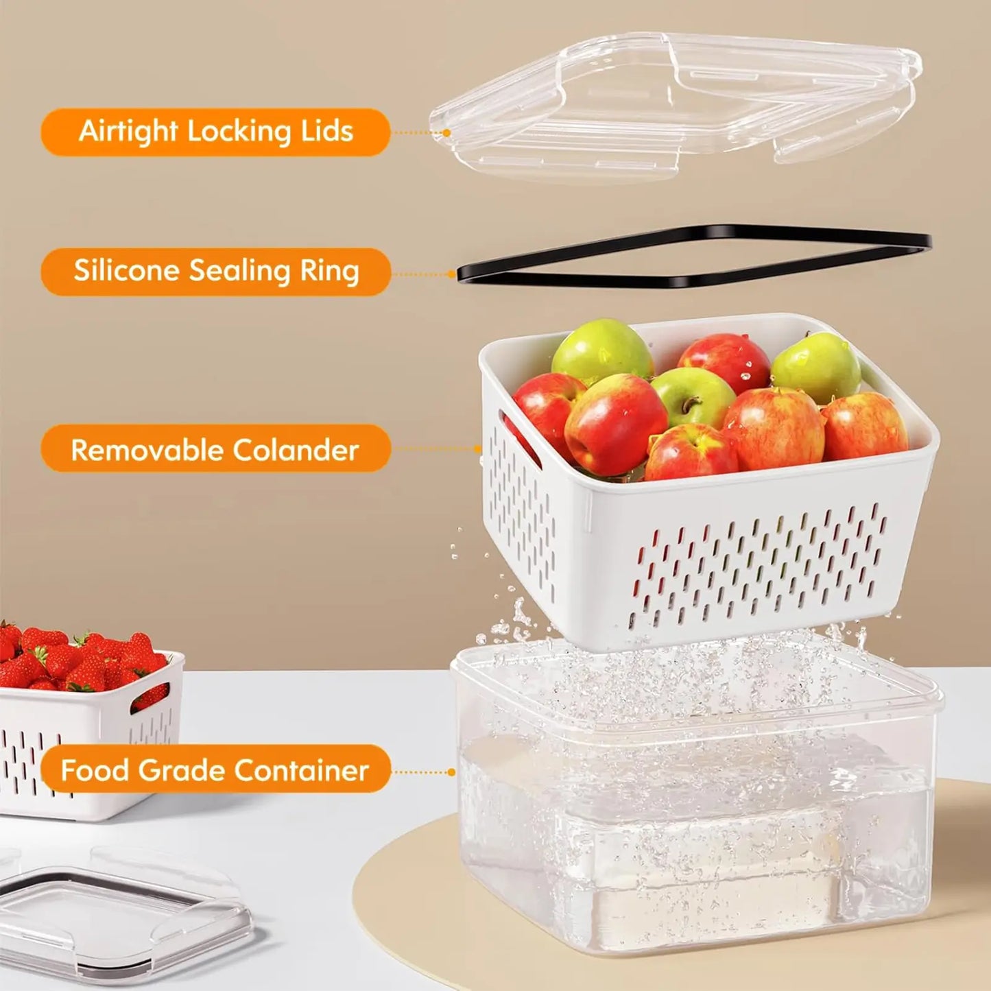 Ultimate Stackable Fruit & Vegetable Storage Containers - BPA-Free, Airtight with Removable Colander - Perfect for Freshness & Organization - Available in 8, 10, or 12 Piece Sets