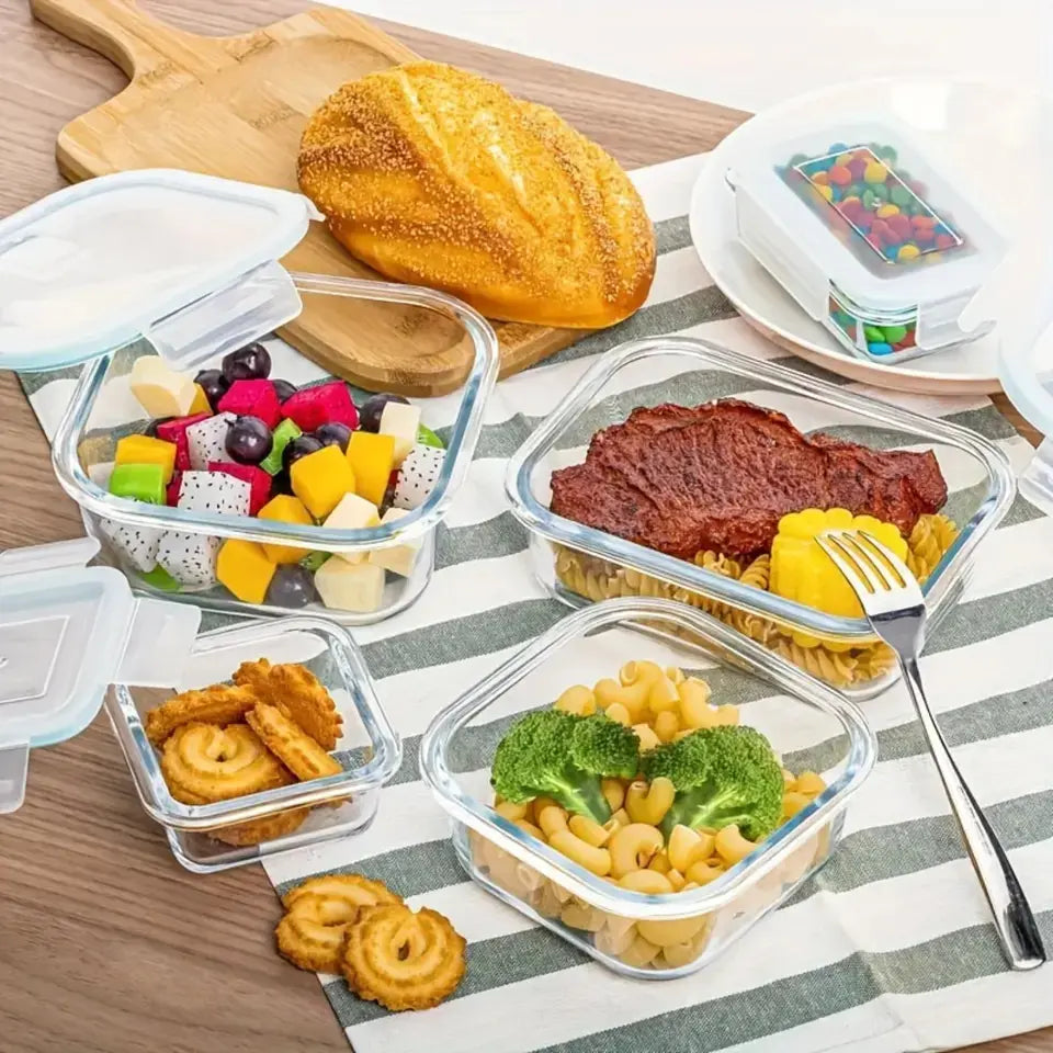 8-Piece BPA-Free Borosilicate Glass Food Storage Set - Airtight, Leak-Proof Silicone Lids for Easy Organization and Microwave Safety