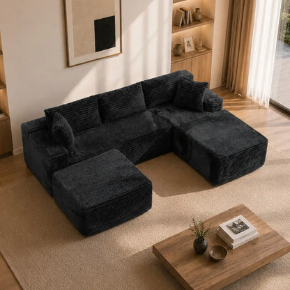 Luxurious 104" Modular U-Shaped Cloud Couch with Chaise Lounge & Ottoman - Ultimate Deep Seat Comfort in Soft Corduroy, No Assembly Required