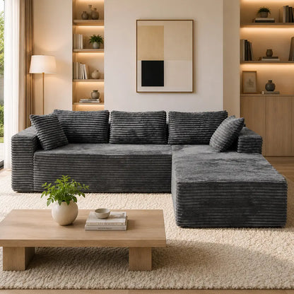 Luxurious 104" Modular U-Shaped Cloud Couch with Chaise Lounge & Ottoman - Ultimate Deep Seat Comfort in Soft Corduroy, No Assembly Required
