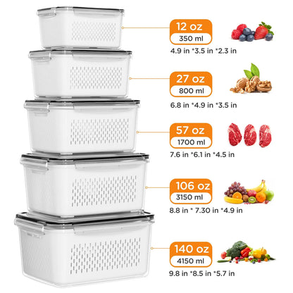 Ultimate Stackable Fruit & Vegetable Storage Containers - BPA-Free, Airtight with Removable Colander - Perfect for Freshness & Organization - Available in 8, 10, or 12 Piece Sets