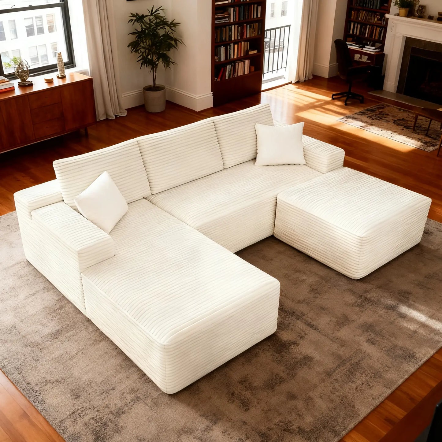 Luxurious 104" Modular U-Shaped Cloud Couch with Chaise Lounge & Ottoman - Ultimate Deep Seat Comfort in Soft Corduroy, No Assembly Required