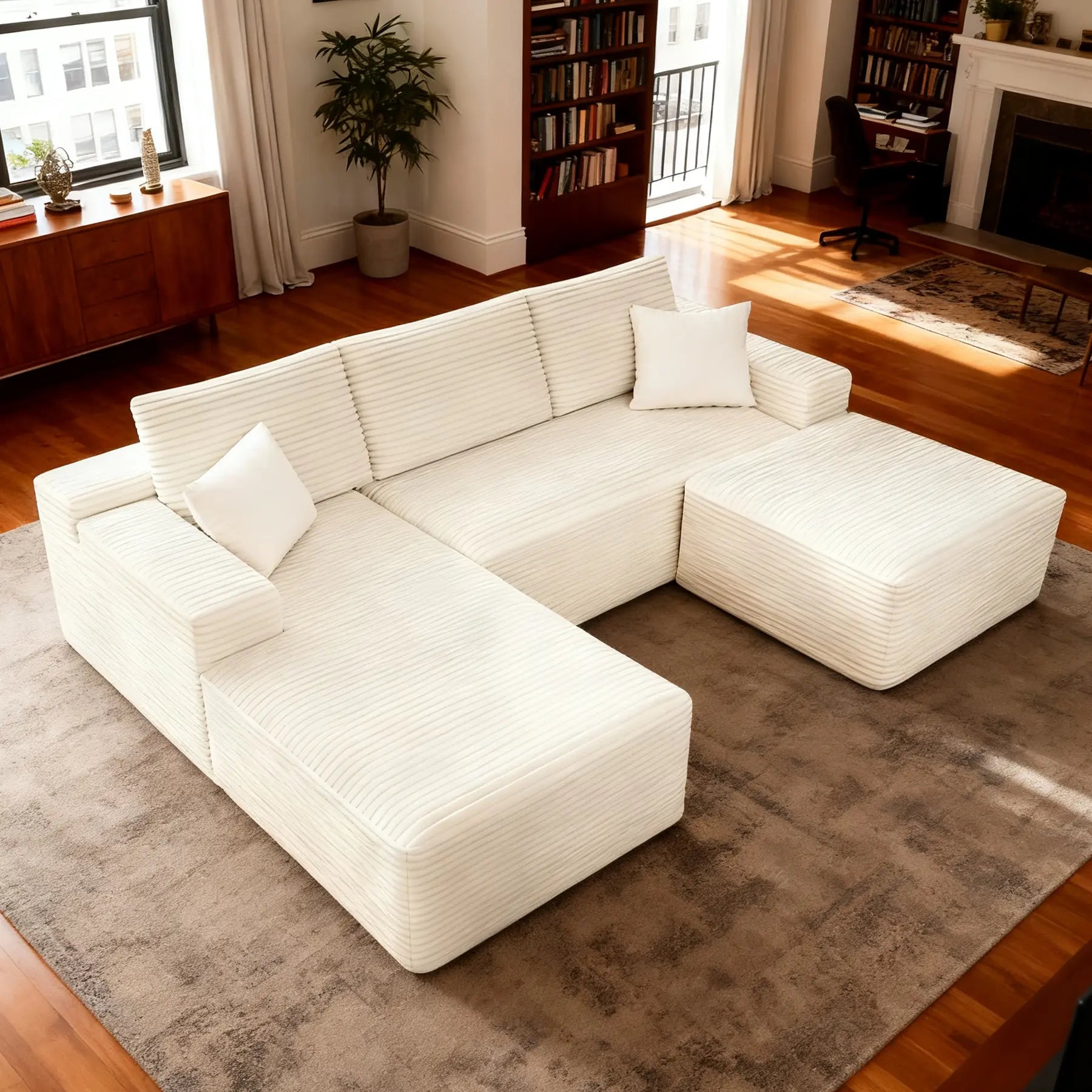 Luxurious 104" Modular U-Shaped Cloud Couch with Chaise Lounge & Ottoman - Ultimate Deep Seat Comfort in Soft Corduroy, No Assembly Required