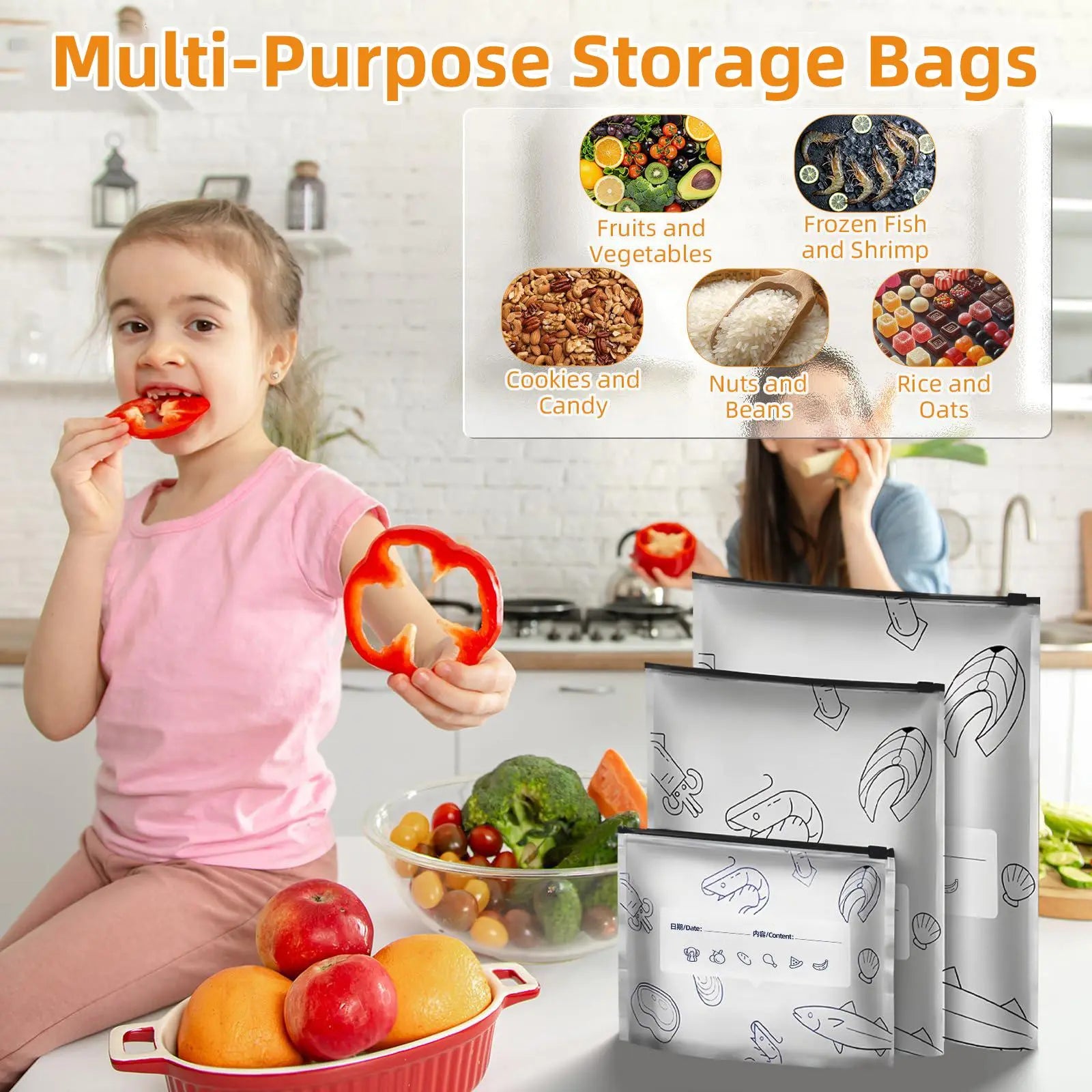 Eco-Friendly Reusable Aluminum Foil Freezer Bags - Leakproof, BPA-Free Ziplock Storage with Write-On Labels & Trendy Anatomy Doll for Effortless Meal Prep and Organization
