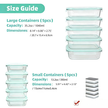 8-Piece BPA-Free Borosilicate Glass Food Storage Set - Airtight, Leak-Proof Silicone Lids for Easy Organization and Microwave Safety