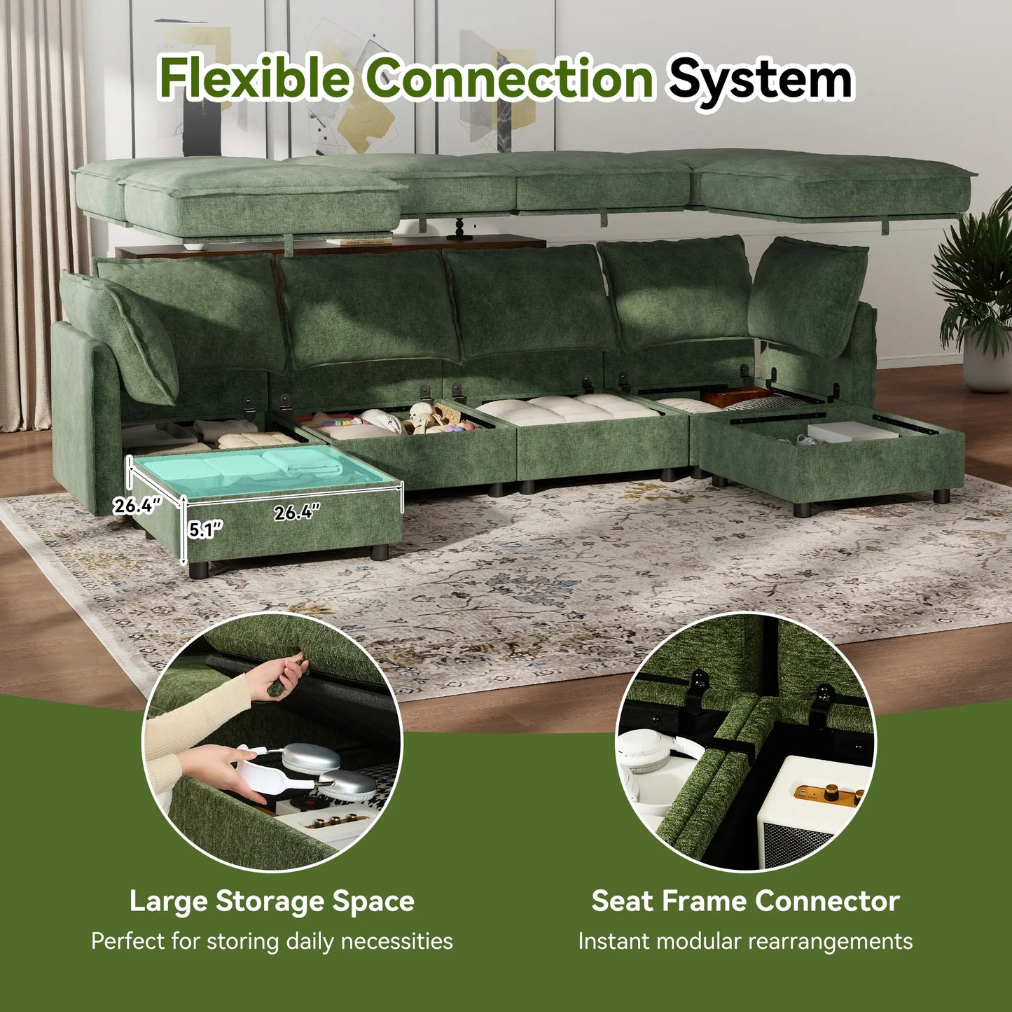 Transform Your Space with the Guromagicsofa 97" U-Shaped Modern Sectional - Stylish Beige Couch with Storage & Movable Ottomans for Living Room & Office