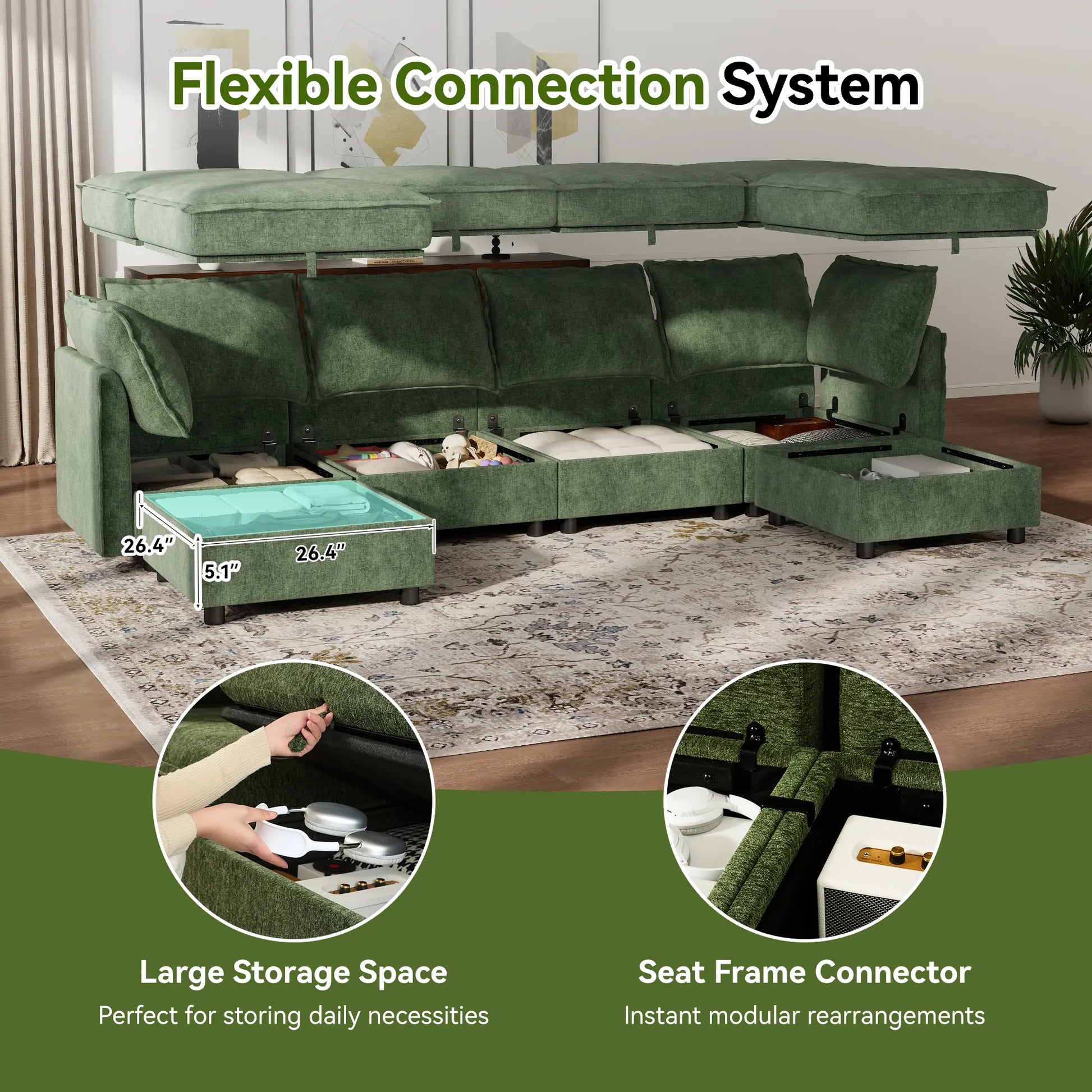 Transform Your Space with the Guromagicsofa 97" U-Shaped Modern Sectional - Stylish Beige Couch with Storage & Movable Ottomans for Living Room & Office