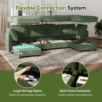 Transform Your Space with the Guromagicsofa 97" U-Shaped Modern Sectional - Stylish Beige Couch with Storage & Movable Ottomans for Living Room & Office
