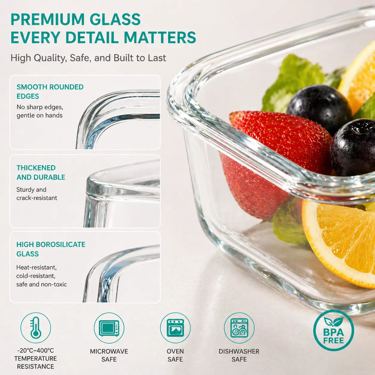8-Piece BPA-Free Borosilicate Glass Food Storage Set - Airtight, Leak-Proof Silicone Lids for Easy Organization and Microwave Safety