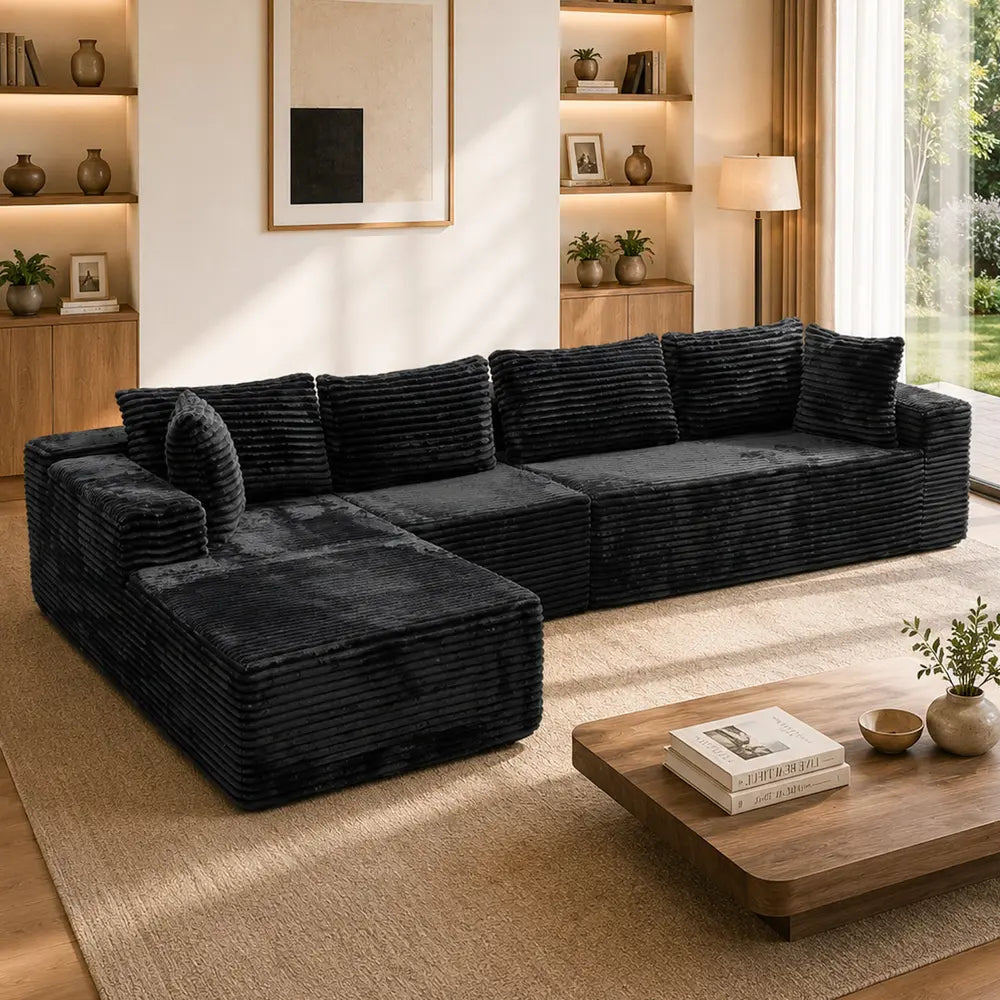 Luxurious 104" Modular U-Shaped Cloud Couch with Chaise Lounge & Ottoman - Ultimate Deep Seat Comfort in Soft Corduroy, No Assembly Required