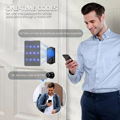 Revolutionary Biometric Fingerprint Smart Deadbolt Lock - 4-in-1 Keyless Entry with Keypad, Bluetooth Control, Anti-Peeping Password & Backup Key!