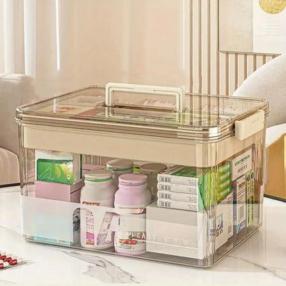 Spacious Clear Medicine Storage Box with Handle - Durable Plastic Organizer for Home Essentials (Available in 1 or 2 Count)