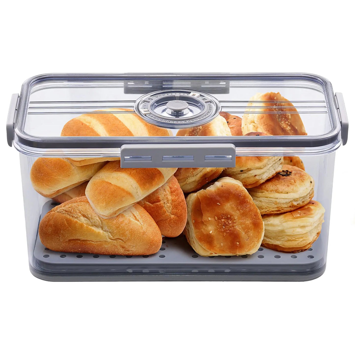 Stylish Sealed Bread Box with Lid - 7.45L Capacity, Time Record Feature, Perfect for Homemade Bread, Bagels, Cookies & More - Gray Kitchen Essential