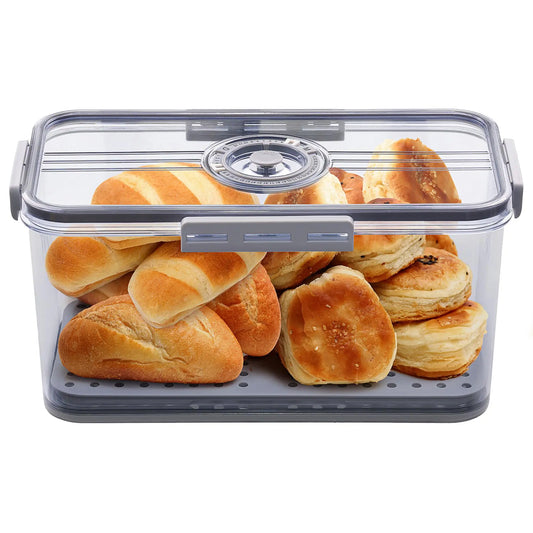 Stylish Sealed Bread Box with Lid - 7.45L Capacity, Time Record Feature, Perfect for Homemade Bread, Bagels, Cookies & More - Gray Kitchen Essential