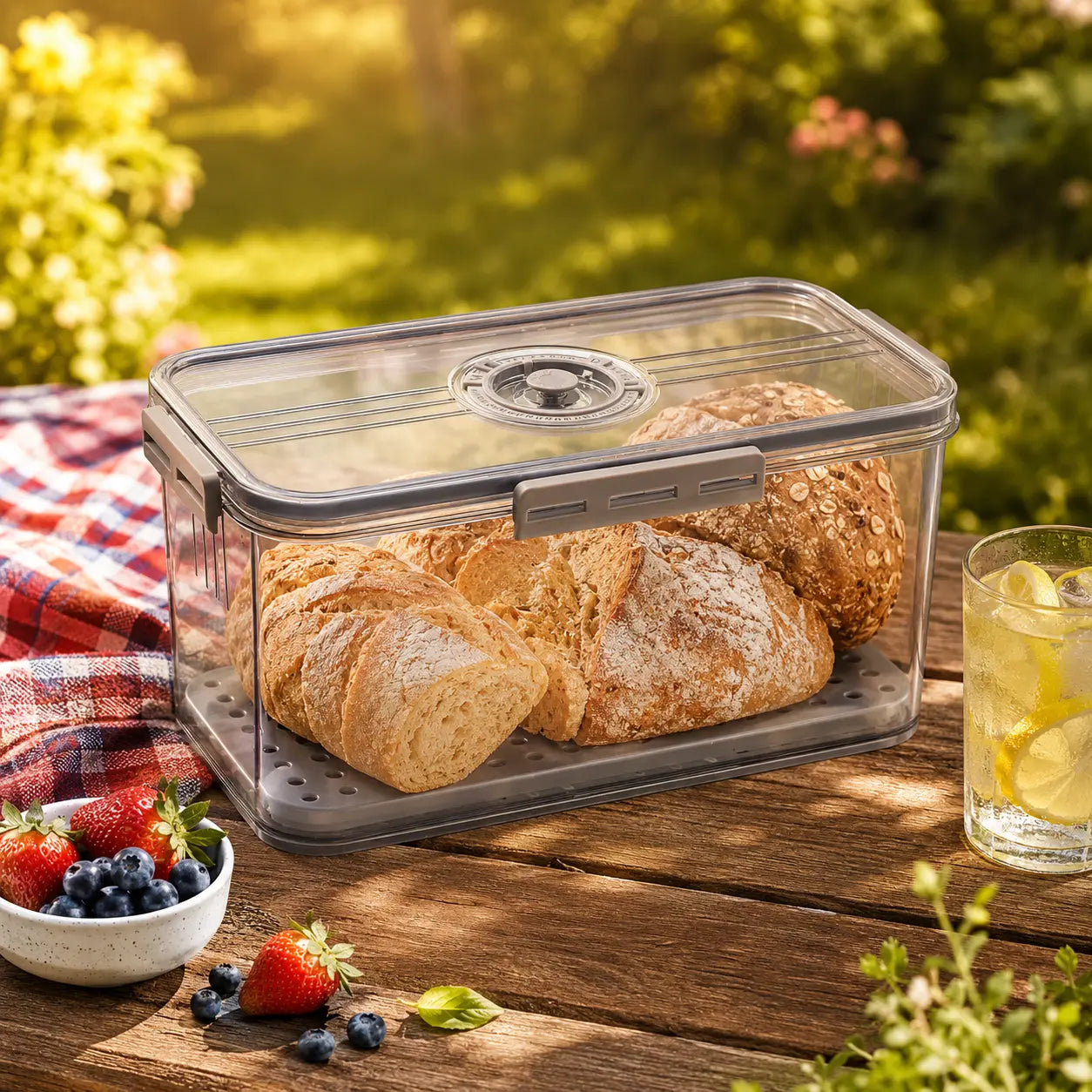 Stylish Sealed Bread Box with Lid - 7.45L Capacity, Time Record Feature, Perfect for Homemade Bread, Bagels, Cookies & More - Gray Kitchen Essential