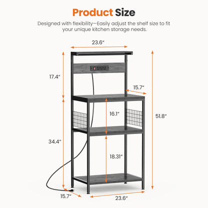 Versatile 4-Tier Kitchen Baker's Rack with Power Outlet, Adjustable Shelves, and Side Storage Baskets - Perfect Microwave Stand with Anti-Tip Safety Feature