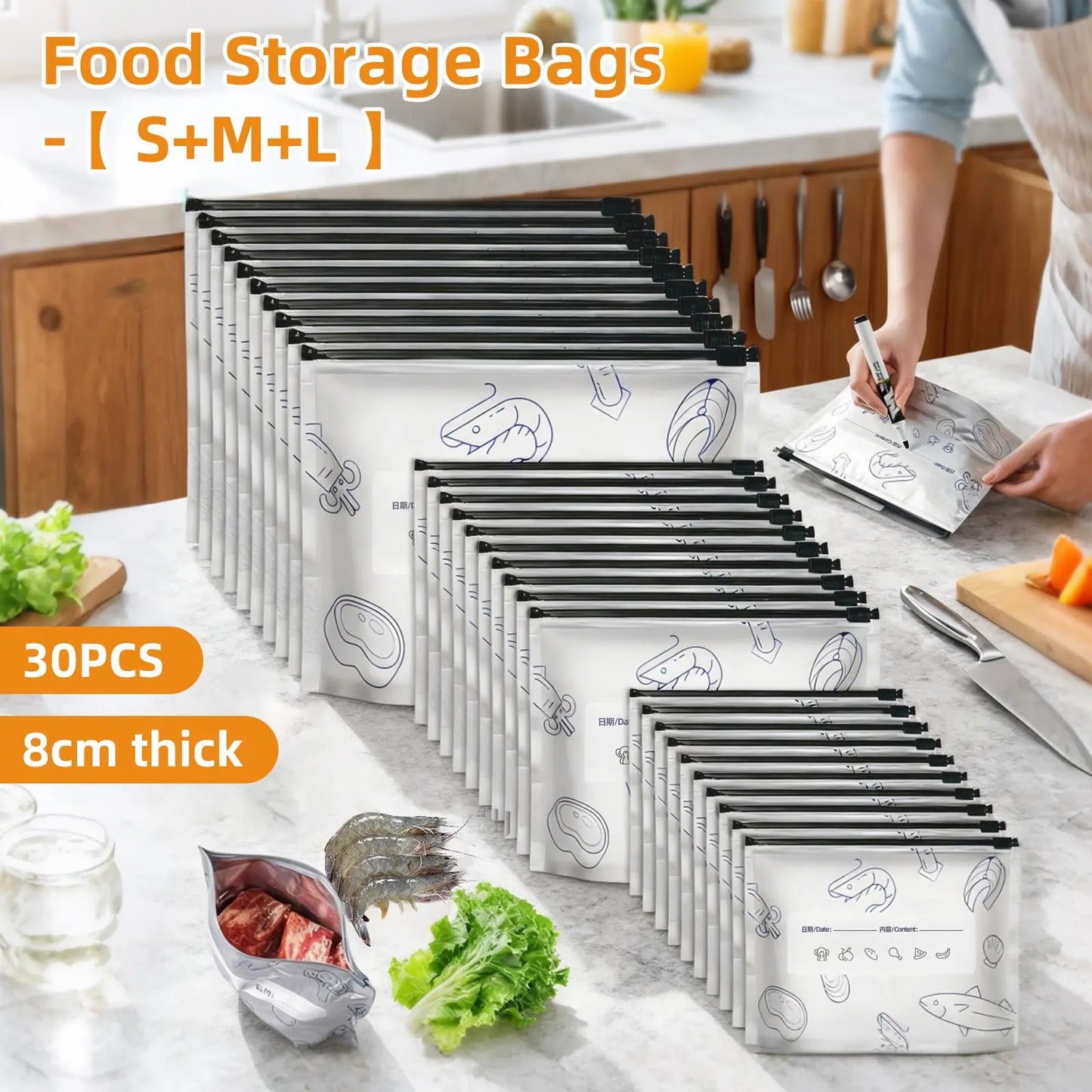 Eco-Friendly Reusable Aluminum Foil Freezer Bags - Leakproof, BPA-Free Ziplock Storage with Write-On Labels & Trendy Anatomy Doll for Effortless Meal Prep and Organization