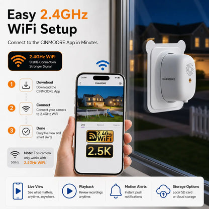 CINMOORE 2.5K Wireless Weatherproof Security Camera - AI Motion Detection, Color Night Vision & Rechargeable Battery for Ultimate Home Surveillance
