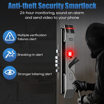 Premium Smart Lock with Palmprint & 3D Face Recognition - Next-Gen Video Intercom & Heavy Duty Mortise Digital Door Lock by Tuya