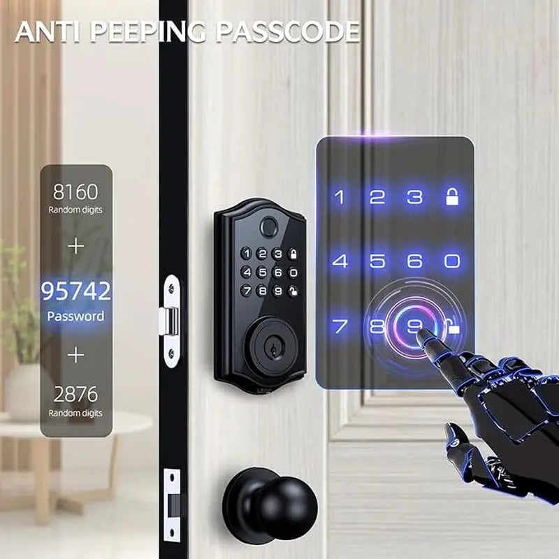 Revolutionary Biometric Fingerprint Smart Deadbolt Lock - 4-in-1 Keyless Entry with Keypad, Bluetooth Control, Anti-Peeping Password & Backup Key!