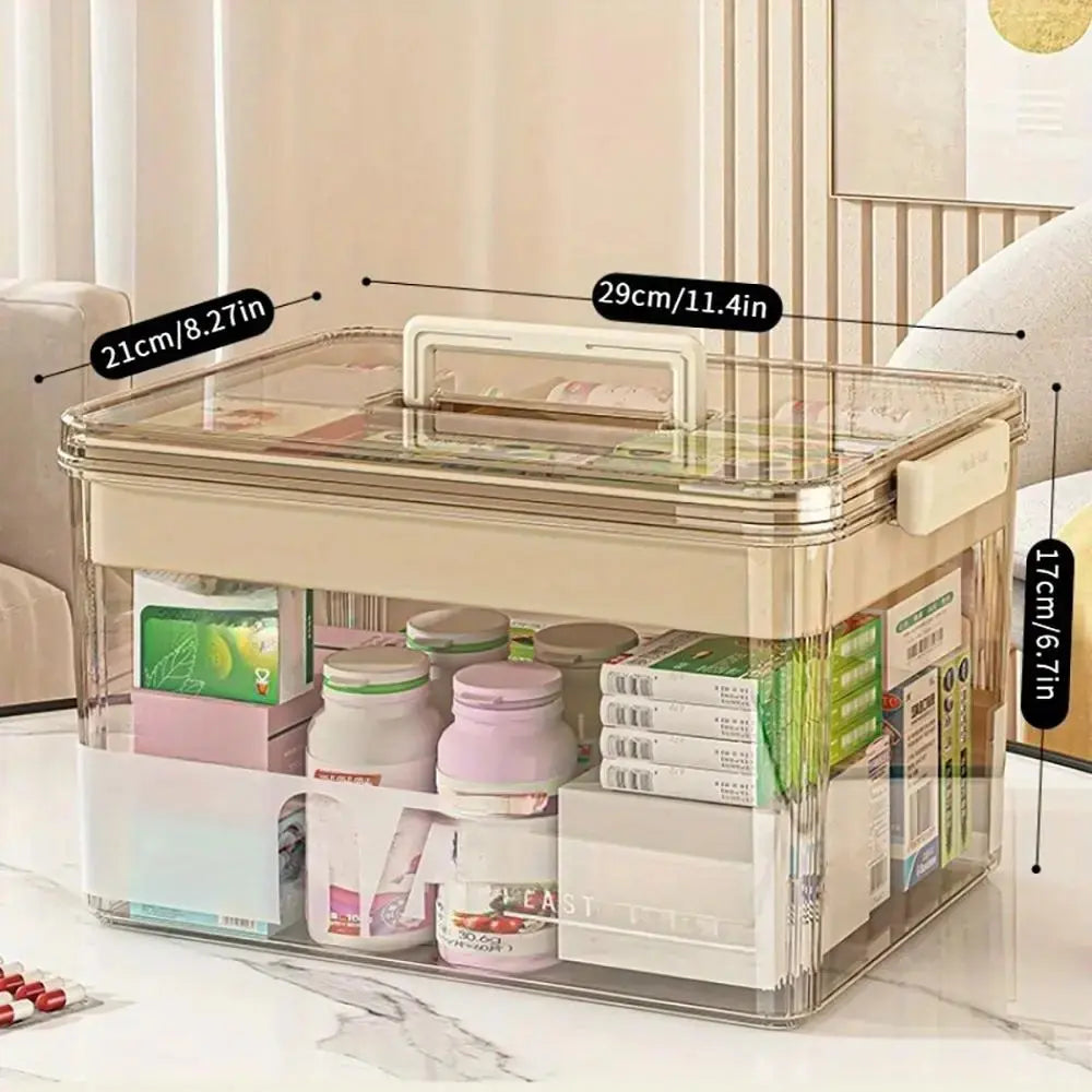 Spacious Clear Medicine Storage Box with Handle - Durable Plastic Organizer for Home Essentials (Available in 1 or 2 Count)