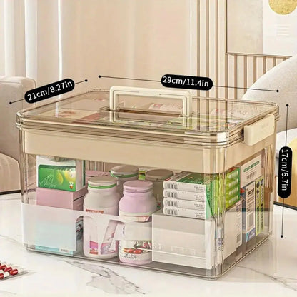 Spacious Clear Medicine Storage Box with Handle - Durable Plastic Organizer for Home Essentials (Available in 1 or 2 Count)