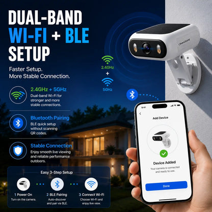Revolutionary Wireless Solar Security Camera - No Drill, Magnetic Mount, 9000mAh Battery, AI Detection, Color Night Vision, Dual-Band WiFi