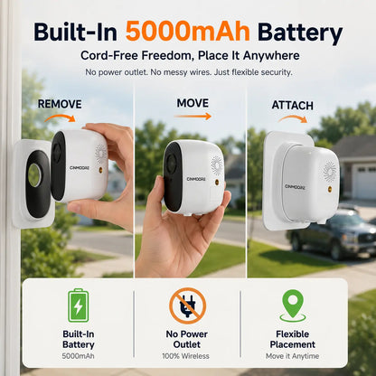 CINMOORE 2.5K Wireless Weatherproof Security Camera - AI Motion Detection, Color Night Vision & Rechargeable Battery for Ultimate Home Surveillance
