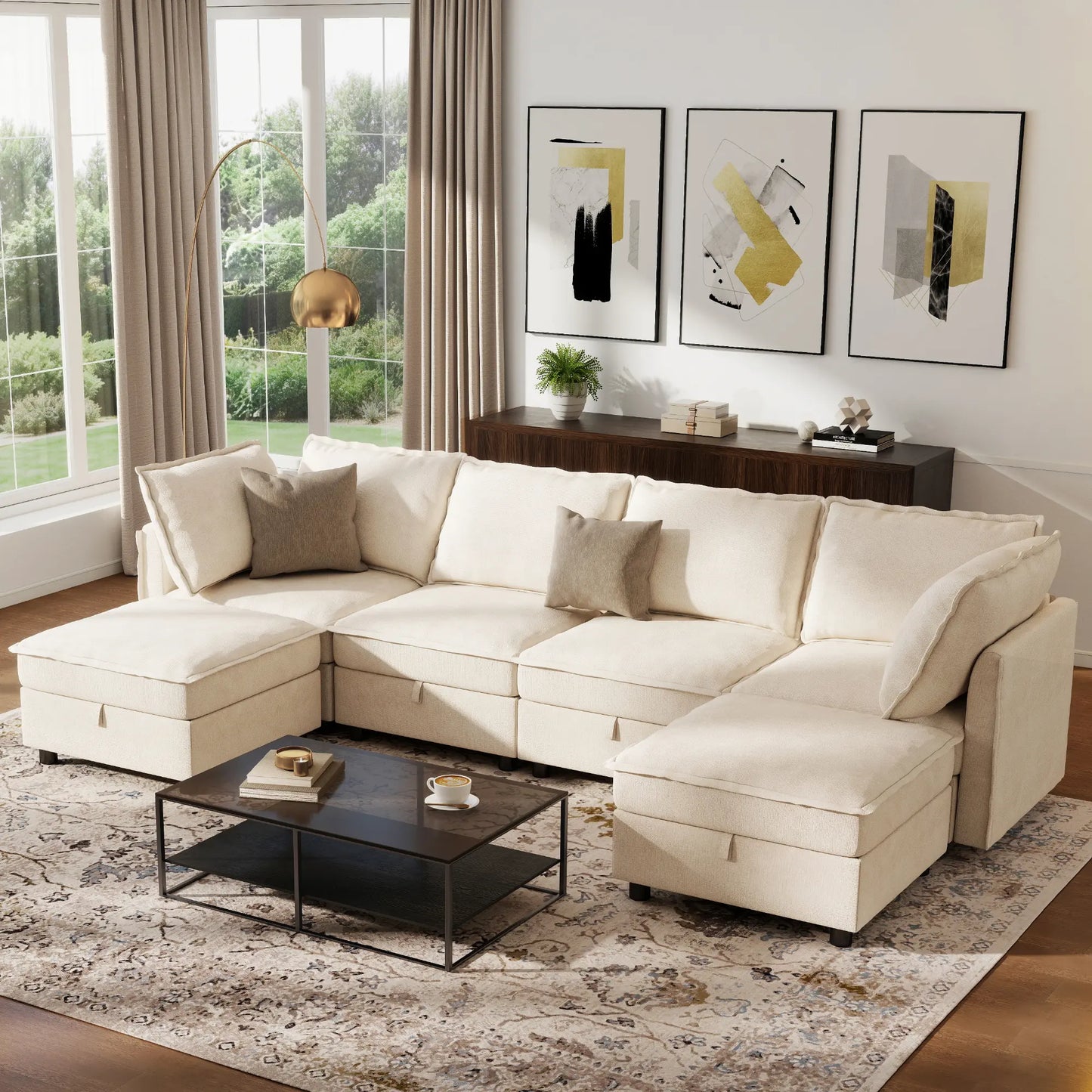 Transform Your Space with the Guromagicsofa 97" U-Shaped Modern Sectional - Stylish Beige Couch with Storage & Movable Ottomans for Living Room & Office