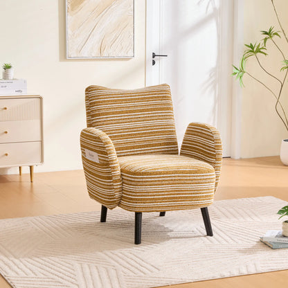 Chic Boucle Fabric Armchair with Convenient Side Pockets and Sturdy Wood Legs - Ideal for Living Room and Bedroom Comfort