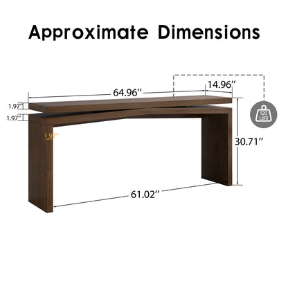 Rustic 65" Solid Wood Veneer Farmhouse Console Table - Sturdy Split Sled Base for Entryway & Living Room