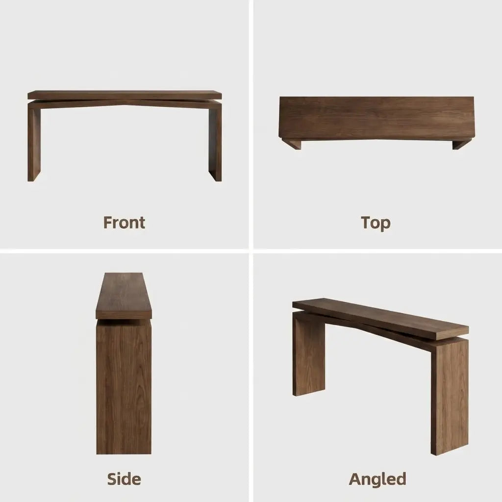 Rustic 65" Solid Wood Veneer Farmhouse Console Table - Sturdy Split Sled Base for Entryway & Living Room