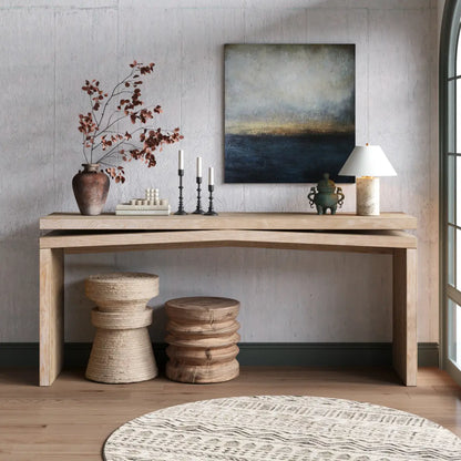 Rustic 65" Solid Wood Veneer Farmhouse Console Table - Sturdy Split Sled Base for Entryway & Living Room
